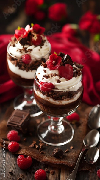 Fototapeta 特別な日に贈る花束｜情熱の赤バラとスイートなハートのバレンタインギフト。スマートフォン9:16のアスペクト比	