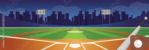 Fototapeta Cute and nice design of Baseball field with furniture and interior objects vector design