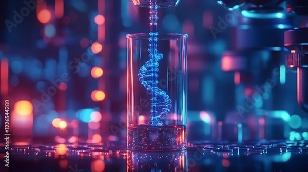 Fototapeta DNA Helix Emerging from Test Tube in Biotech Illustration