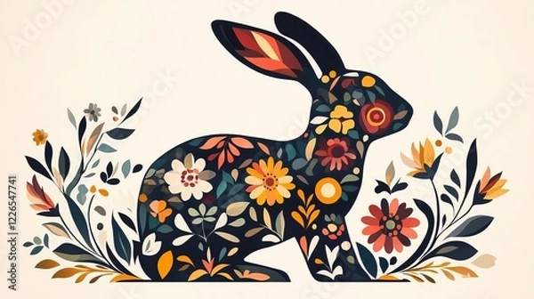Fototapeta Floral patterned rabbit illustration art studio digital artwork colorful side view nature concept