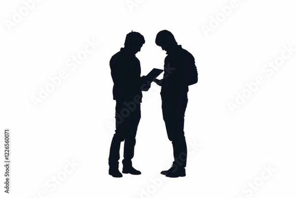 Fototapeta Silhouette of Two Men in Discussion: A Business Collaboration Concept
