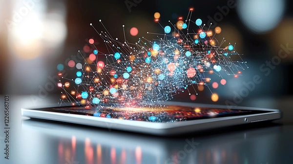 Fototapeta Digital innovation in technology virtual space visual effects modern environment close-up view data visualization concept