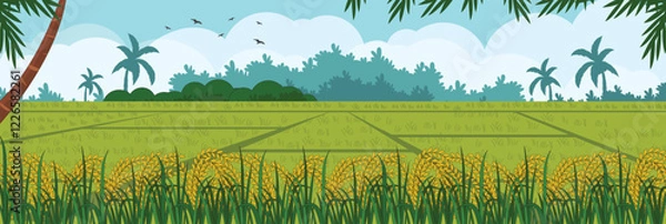 Fototapeta Cute and nice design of rice paddy and interior objects vector design