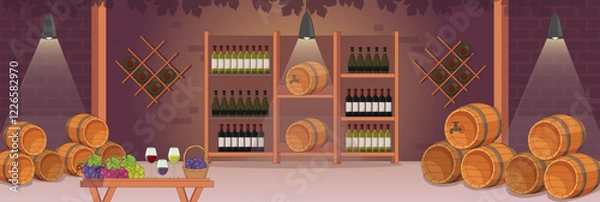 Fototapeta Cute and nice design of Wine cellar with furniture and interior objects vector design
