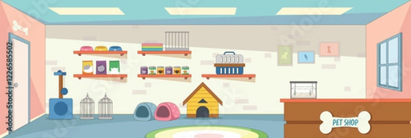 Fototapeta Cute and nice design of Pet shop with furniture and interior objects vector design