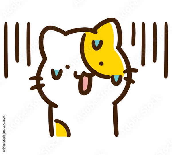 Obraz トラブルが発生して焦るコミカルなねこのキャラクターの上半身イラスト