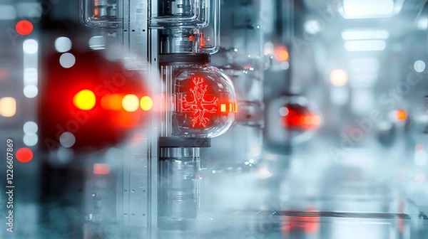 Fototapeta Futuristic laboratory experiment tech facility digital artwork high-tech environment close-up view innovation concept