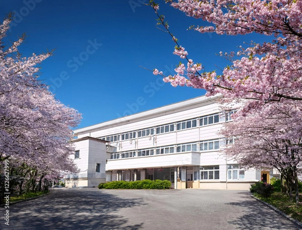Obraz 桜と学校