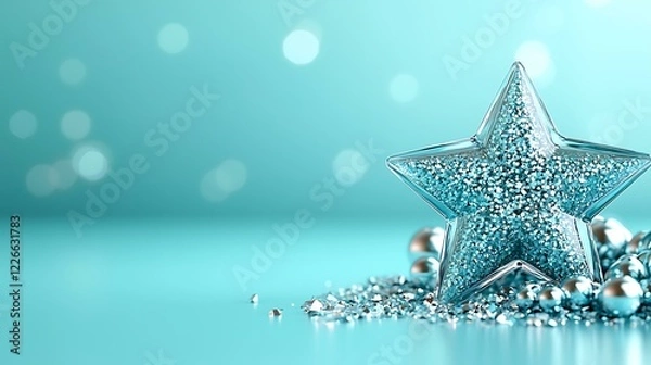 Obraz Abstract crystal star award with beveled details and sharp clarity on a gradient teal surface