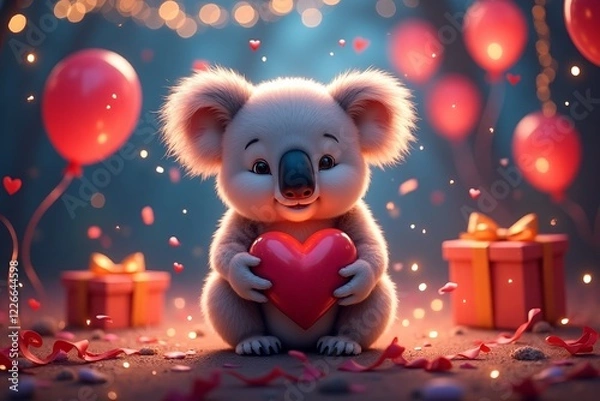 Obraz Cute Koala with a valentine sitting in a festive atmosphere