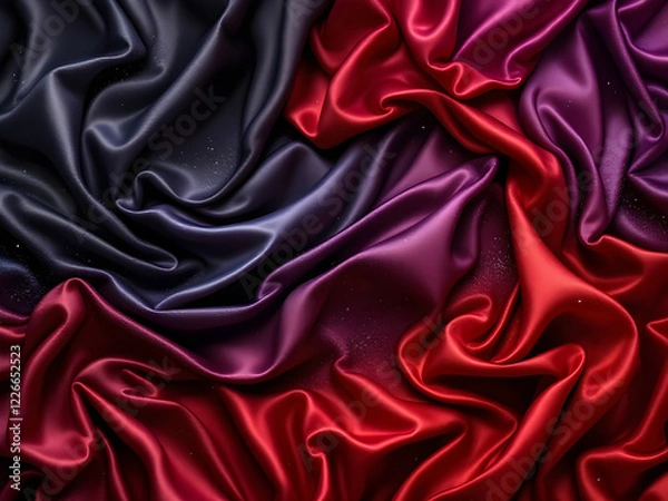Obraz Black, Dark Gray, Purple, Burgundy, and Red Satin Fabric Background with Luxurious Shimmer and Elegant Drapery Folds – Generated by AI.