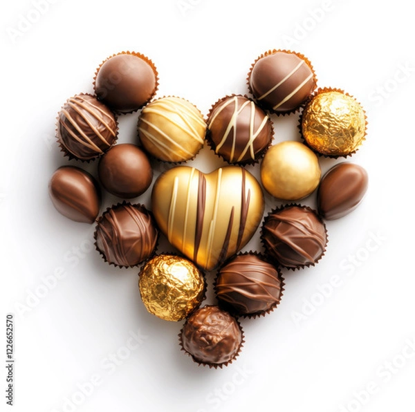 Fototapeta Delicious assortment of chocolates arranged in a heart shape for a sweet celebration