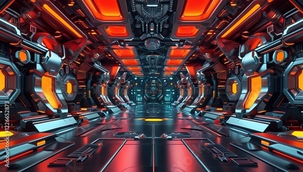 Fototapeta Futuristic Spaceship Corridor: A Sci-Fi Digital Art