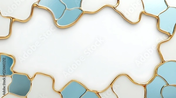 Fototapeta Abstract Gold And Blue Organic Frame Design