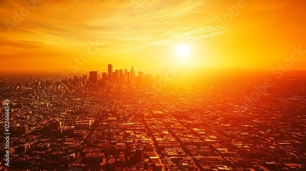 Obraz An aerial view of a city covered in heatwaves, emphasizing the urban heat island effect 