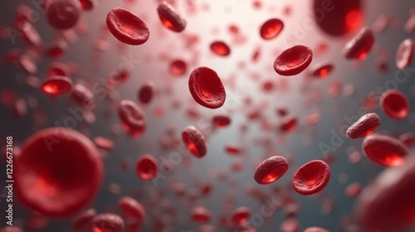 Fototapeta  a dynamic and vibrant representation of red blood cells suspended in a fluid environment. 