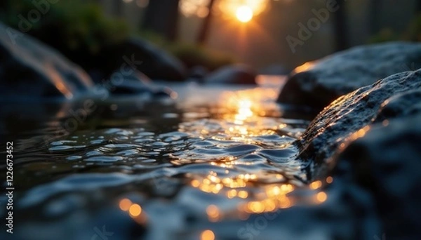 Obraz Fossilized water droplets glisten on Telford Spring at dusk, fossils, droplets