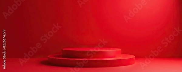 Obraz Rich red podium constructed from stacked gift boxes, podium, red