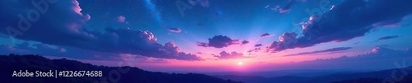 Obraz The night sky transitions into a softer palette of blues and pinks as daylight fades, sky, peaceful scene, sunrise