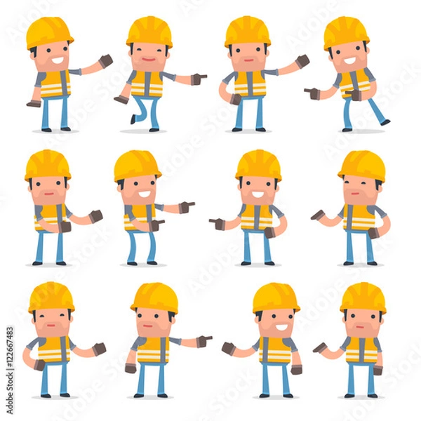 Fototapeta Set of Active and Positive Character Incompetent Builder making