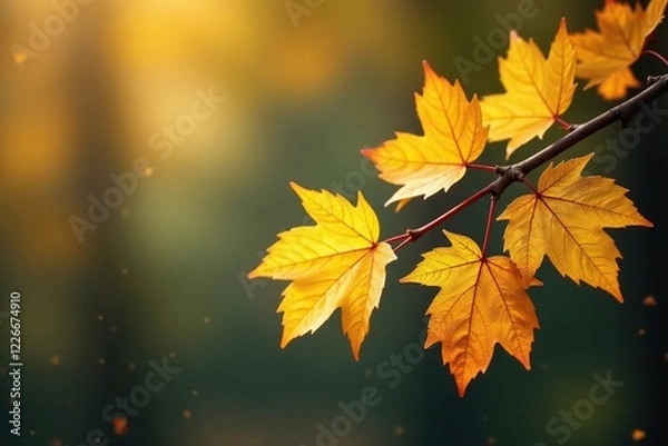 Fototapeta Yellow autumn leaves on a birch branch ornament, branch, ornaments