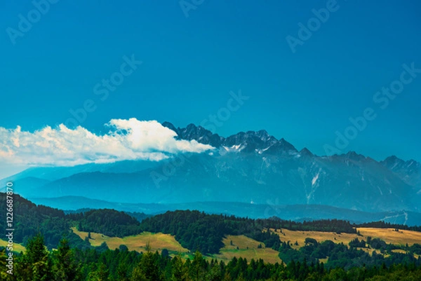 Fototapeta panorama of the Tatra Mountains, sunny day, view from Obidza