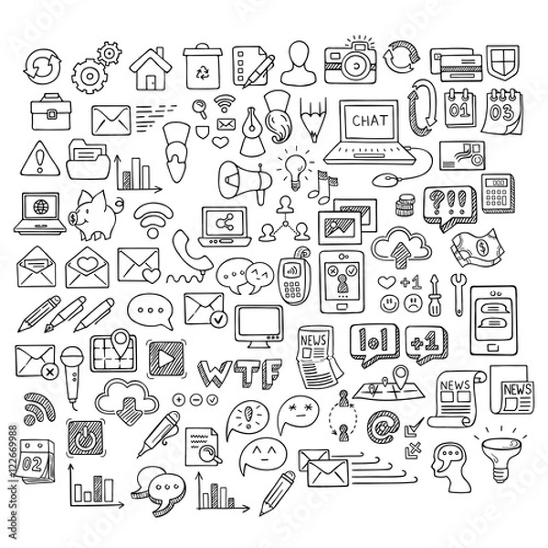 Fototapeta Set of Universal Doodle Icons. Variety of Topics.