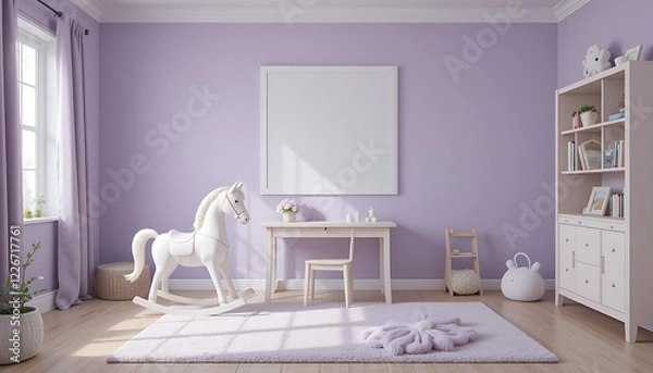 Fototapeta modern baby room with purple background and empty frame