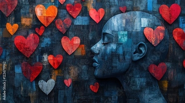 Fototapeta A digital art piece highlighting the importance of mental health, with imagery representing emotions and support systems, creative and insightful 