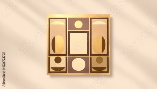 Fototapeta Neutral Tones Abstract: A Minimalist Composition of Geometric Shapes in Beige, Brown, and Gold, Perfect for Modern Interior Design.