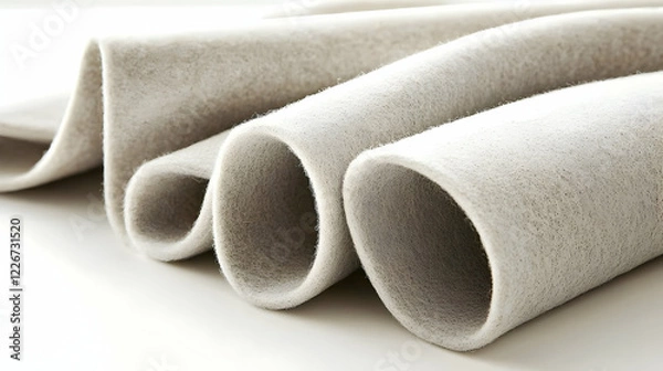 Obraz Rolled beige felt fabric samples on white background, showcasing texture and potential uses in craft or design projects