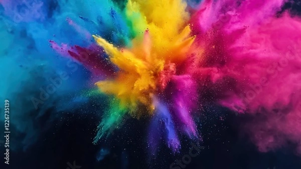 Fototapeta A vibrant explosion of colorful powder creates a dynamic and artistic display, evoking feelings of joy and celebration.