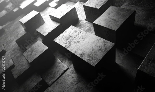 Fototapeta Abstract minimalist cubes, dynamic design, 3d render, Generative AI