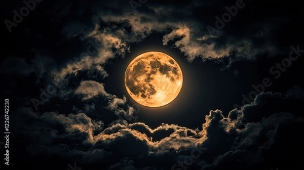 Fototapeta Majestic Orange Moon Night Sky