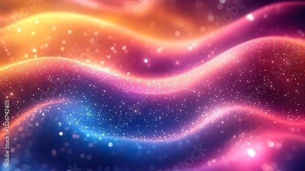 Fototapeta An abstract pastel holographic blurred grainy gradient background texture. This design features colorful digital grain, a soft noise effect pattern, and a lo-fi multicolor vintage retro aesthetic.