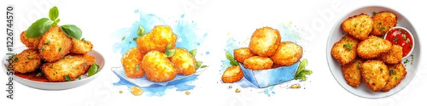 Fototapeta Chicken nuggets isolated on a white background. Collection Png.