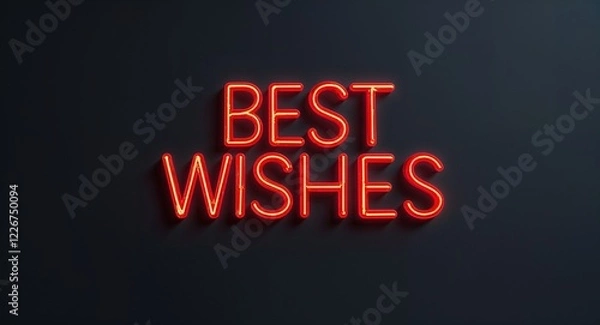 Fototapeta best wishes word lettering with neon red glow on plain black dark background