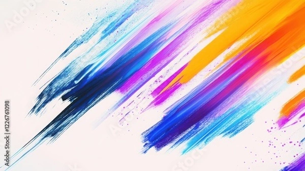 Fototapeta A dynamic composition of vibrant watercolor streaks, scratched into jagged lines with a halftone effect, on an ash white background.