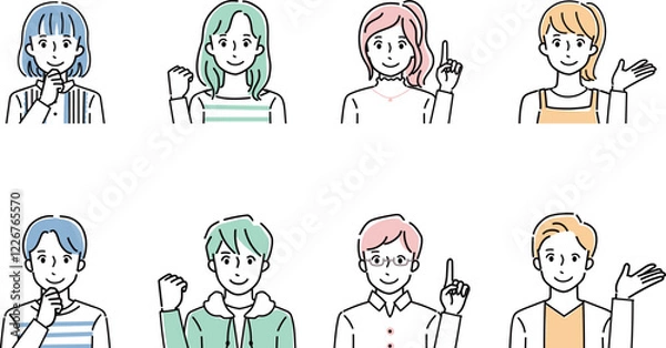 Fototapeta 若い男女の表情セット　笑顔