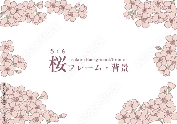 Obraz 桜のモダンでおしゃれな手描き風イラスト フレーム・背景01