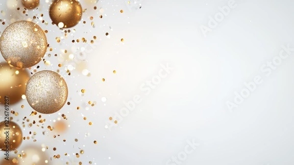 Fototapeta gradient gold background confetti copy space Gold and white gradient background with sparkling gold confetti, ideal for wedding or anniversary themes