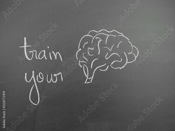 Fototapeta Train your brain chalkboard illustration promoting cognitive exercise