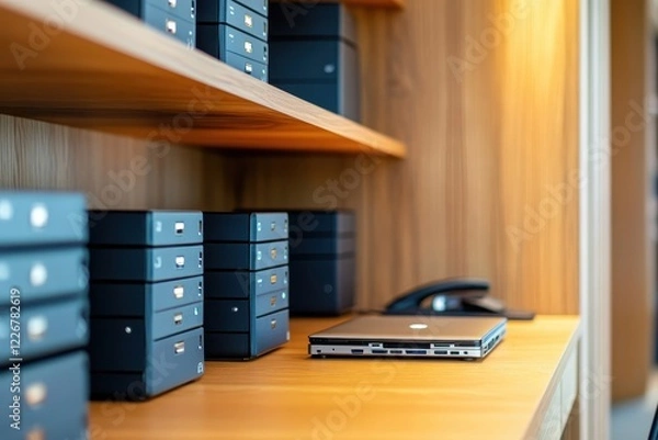 Fototapeta Efficient and secure data storage solutions for a modern home office setup.