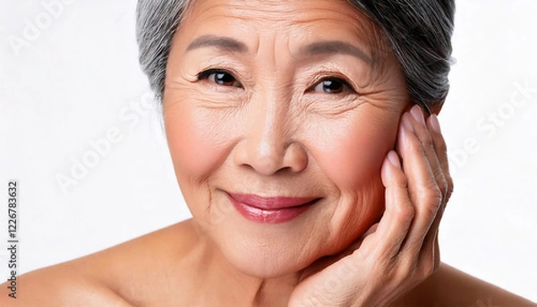 Obraz グレイヘアが美しい成熟した日本人女性の笑顔のポートレート