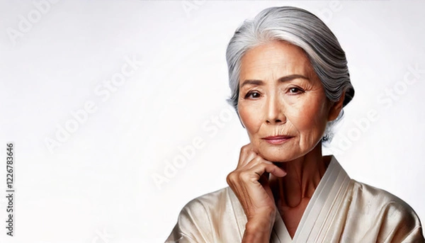Obraz 着物を着た気品ある成熟した日本人女性のポートレート