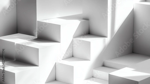 Fototapeta Abstract white geometric shapes creating modern architectural space.