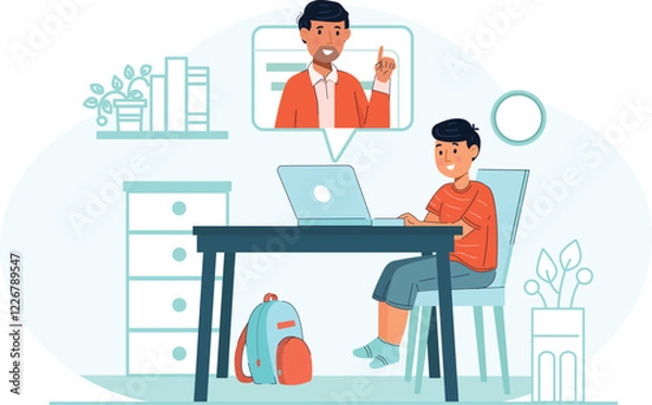 Fototapeta Virtual Classroom and Online Education Concept Illustration An illustration showing students engaged in a virtual classroom, interacting with teachers through screens.