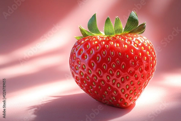 Obraz A single ripe strawberry rests on a pink surface