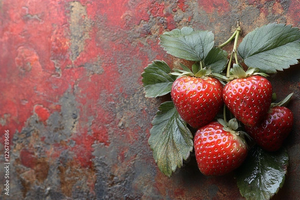 Obraz Fresh Strawberries On A Rustic Red Background