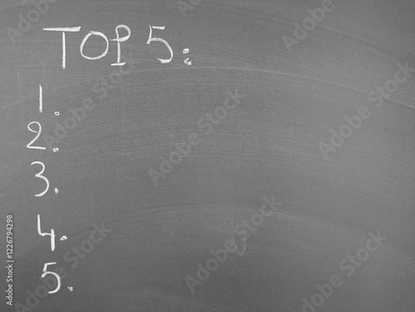 Fototapeta Top 5 blank list on a chalkboard sign for versatile organizational needs